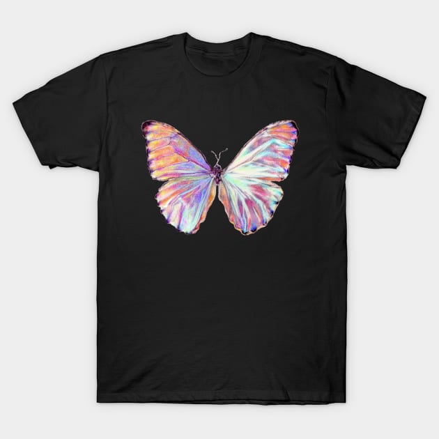 Iridescent Butterfly Drawing - Pink Shiny Morpho Butterfly Hyperrealism Pencil Art T-Shirt by leiriin